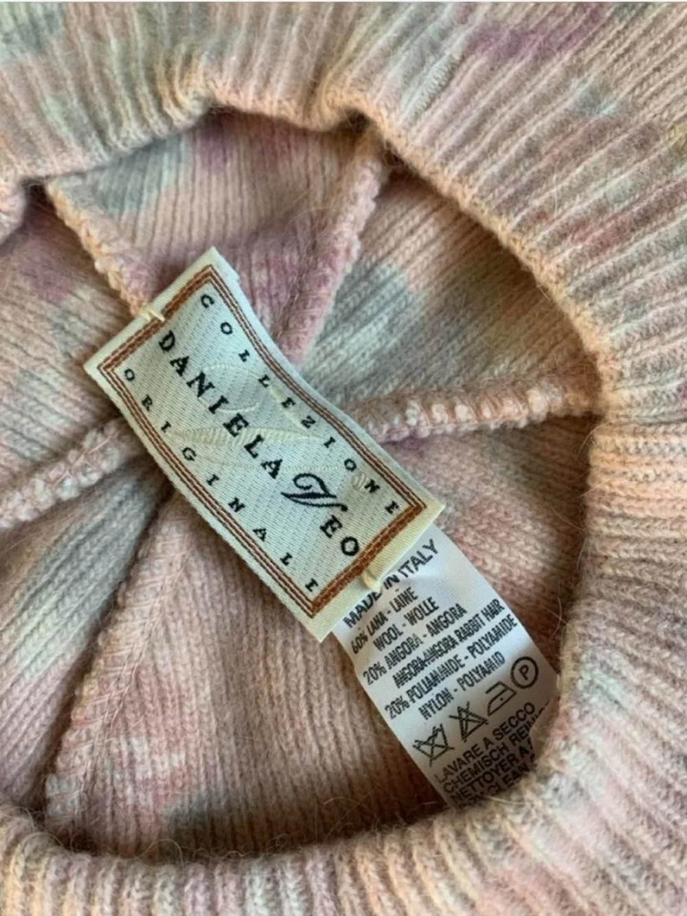 Daniella Veo Angora Wool Beret Pastel Florals Vintage 90s Made in Italy